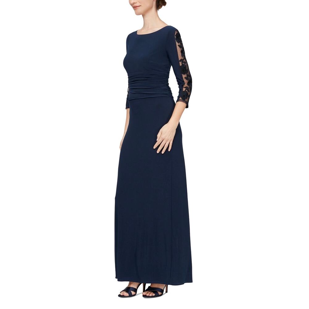 SL Fashions Navy Evening Gown Size 16 NWT Ruched Formal Dress